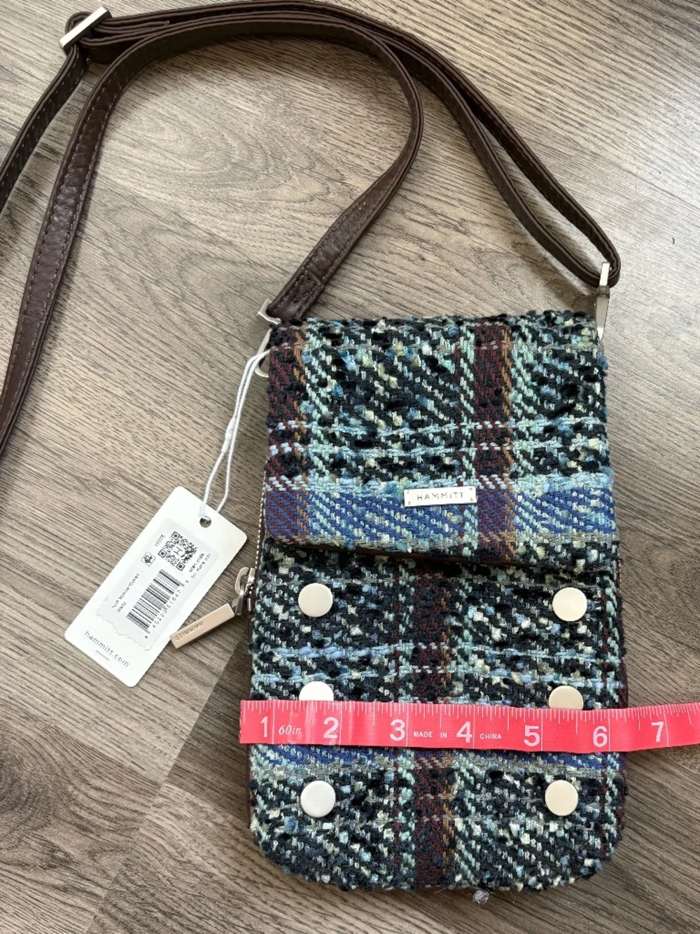 NWT Hammitt VIP Mobile Crossbody Bag in Blue Woven Waltz Pattern with Dust Bag